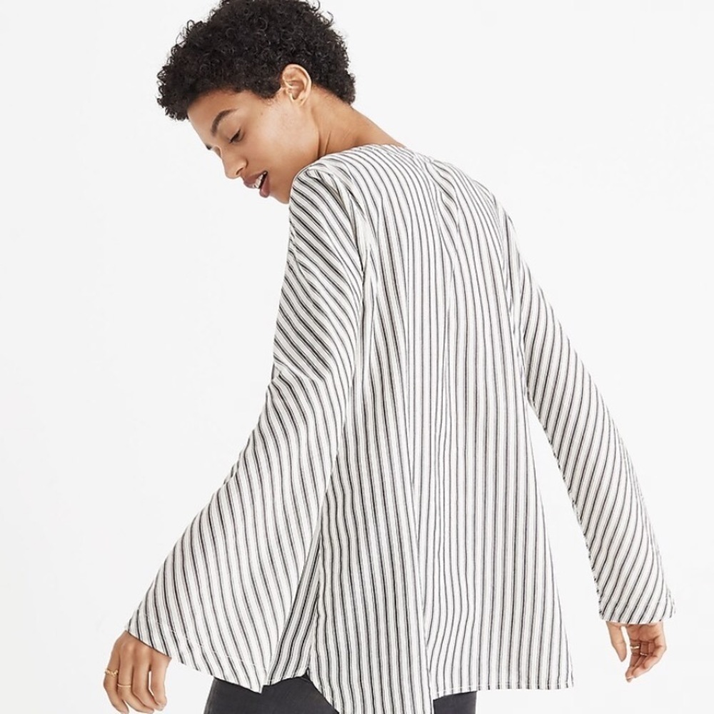 Madewell button-down bell sleeves and band collar gray stripe - Picture 2 of 16